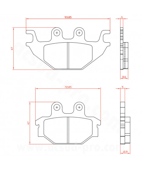 PLAQUETTE DE FREIN MOTO BRENTA ADAPT. YAMAHA 125 YZF-R125 2008 AR. 125 MT-125 2015 AR / XSR 125CC  (HOMOLOGUEE ECE R90) BR3133
