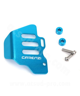 PLATINE DE PROTECTION ALU DE MAITRE CYLINDRE ARRIERE CARENZI EVO ADAPT. MECABOITE 50CC BLEU