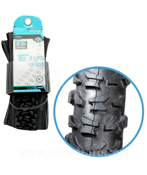 PNEU VELO 16 x 1.75 NOIR TRINGLE SOUPLE TS (47-305)