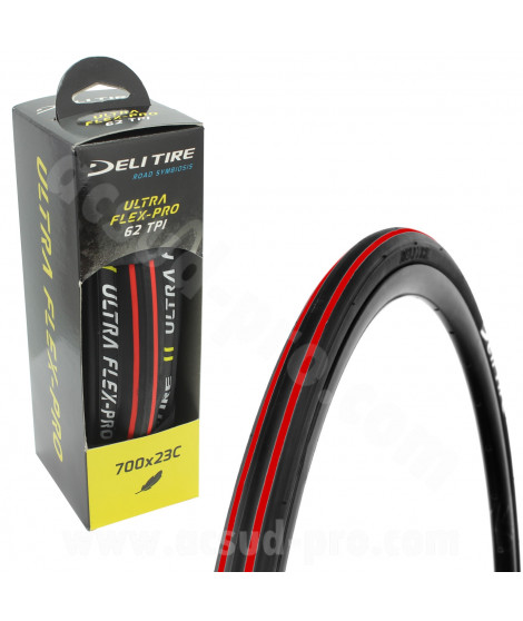 PNEU VELO 700 x 23C DELI SA-205 NOIR ROUGE TRINGLE SOUPLE TS (22-622)