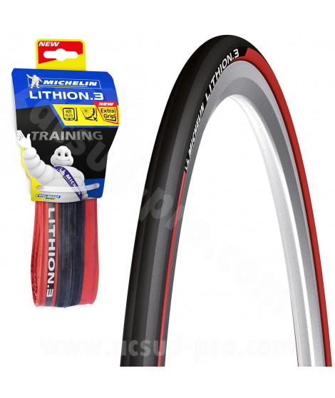 PNEU VELO 700 x 23 MICHELIN LITHION 3 ROUGE 3x60TPI 220G TRINGLE SOUPLE TS (23-622)