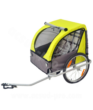 REMORQUE VELO ENFANT 2 PLACES JAUNE/GRIS AVEC ROUE 20"