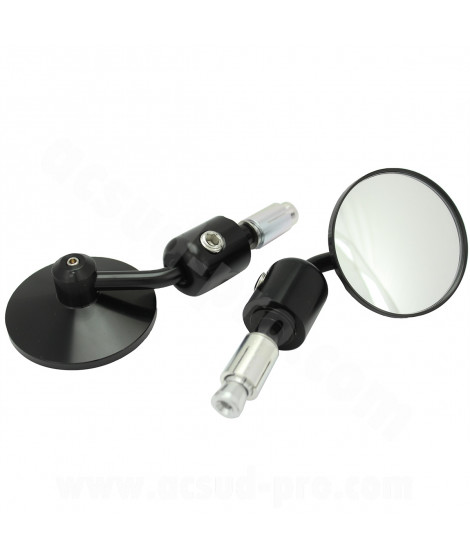 RETROVISEUR ALU CNC NOIR VINTAGE UNIVERSEL (FIXATION EMBOUT DE GUIDON) *