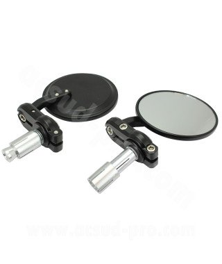 RETROVISEUR NOIR VINTAGE UNIVERSEL (FIXATION EMBOUT DE GUIDON) *