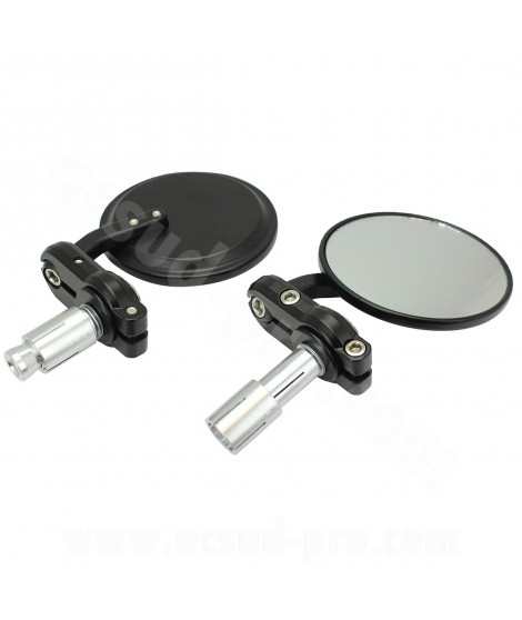 RETROVISEUR NOIR VINTAGE UNIVERSEL (FIXATION EMBOUT DE GUIDON) *