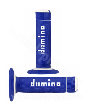 REVETEMENT POIGNEE DOMINO MOTO OFF ROAD A020 BLEU / BLANC CLOSED END 120-123mm (LA PAIRE)