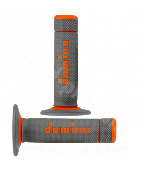 REVETEMENT POIGNEE DOMINO MOTO OFF ROAD A020 GRIS / ORANGE CLOSED END 120-123mm (LA PAIRE)
