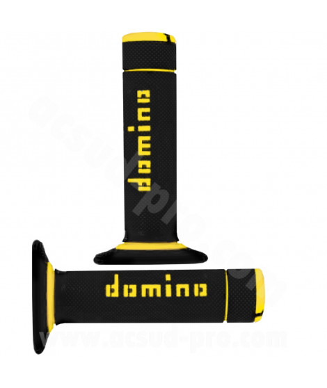 REVETEMENT POIGNEE DOMINO MOTO OFF ROAD A020 NOIR / JAUNE CLOSED END 120-123mm (LA PAIRE)