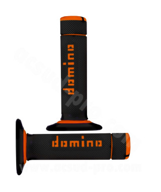 REVETEMENT POIGNEE DOMINO MOTO OFF ROAD A020 NOIR / ORANGE CLOSED END 120-123mm (LA PAIRE)
