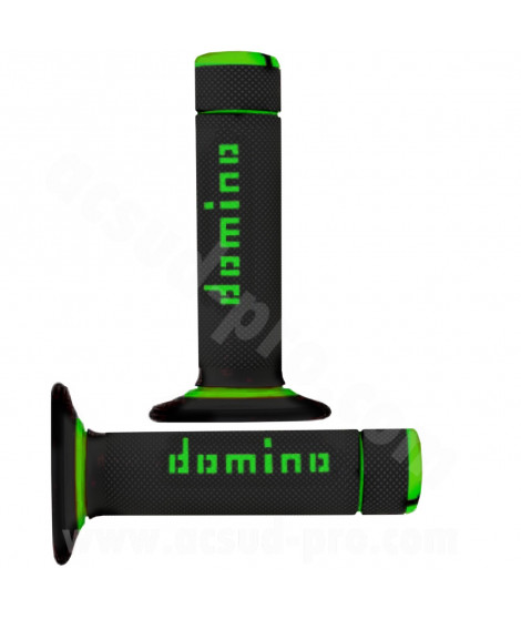 REVETEMENT POIGNEE DOMINO MOTO OFF ROAD A020 NOIR / VERT CLOSED END 120-123mm (LA PAIRE)