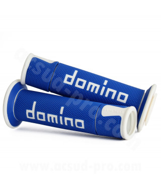 REVETEMENT POIGNEE DOMINO MOTO ON ROAD A450  BLEU / BLANC OPEN END 120-125mm (LA PAIRE)