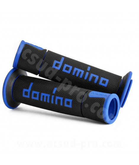 REVETEMENT POIGNEE DOMINO MOTO ON ROAD A450 NOIR / BLEU OPEN END 120-125mm (LA PAIRE)