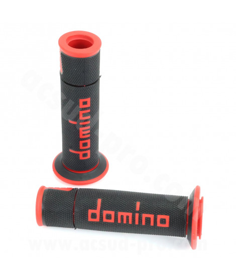 REVETEMENT POIGNEE DOMINO MOTO ON ROAD A450 NOIR / ROUGE OPEN END 120-125mm (LA PAIRE)