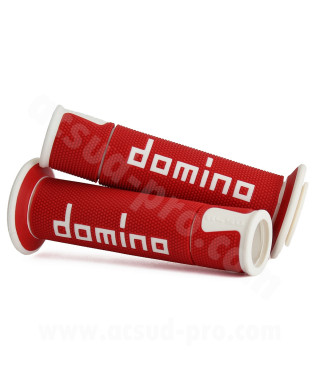 REVETEMENT POIGNEE DOMINO MOTO ON ROAD A450 ROUGE / BLANC OPEN END 120-125mm (LA PAIRE)