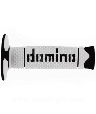 REVETEMENT POIGNEE DOMINO OFFROAD BI-COMPOSANTS BLANC / NOIR A260 CLOSED END 120mm (LA PAIRE)