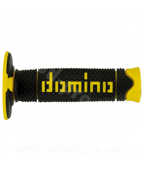 REVETEMENT POIGNEE DOMINO OFFROAD BI-COMPOSANTS NOIR / JAUNE A260 CLOSED END 120mm (LA PAIRE)