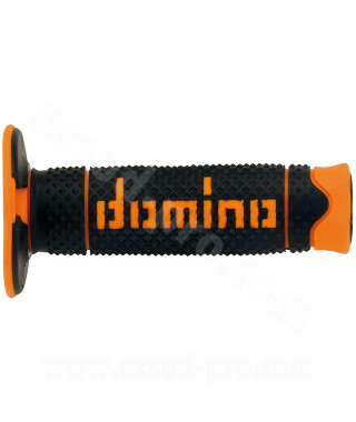 REVETEMENT POIGNEE DOMINO OFFROAD BI-COMPOSANTS NOIR / ORANGE A260 CLOSED END 120mm (LA PAIRE)