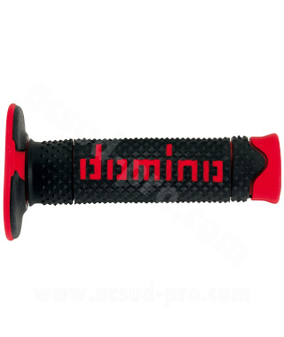 REVETEMENT POIGNEE DOMINO OFFROAD  BI-COMPOSANTS NOIR / ROUGE A260 CLOSED END 120mm (LA PAIRE)