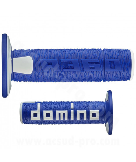 REVETEMENT POIGNEE DOMINO OFFROAD BLEU / BLANC A360 CLOSED END 120-123mm (LA PAIRE)