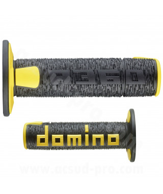 REVETEMENT POIGNEE DOMINO OFFROAD NOIR / JAUNE A360 CLOSED END 120-123mm (LA PAIRE)