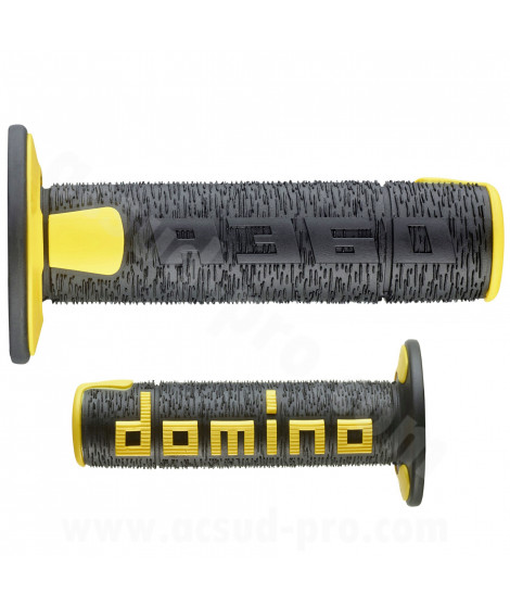 REVETEMENT POIGNEE DOMINO OFFROAD NOIR / JAUNE A360 CLOSED END 120-123mm (LA PAIRE)