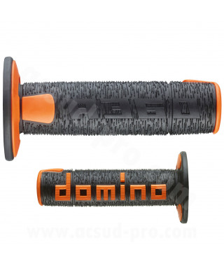 REVETEMENT POIGNEE DOMINO OFFROAD NOIR / ORANGE A360 CLOSED END 120-123mm (LA PAIRE)