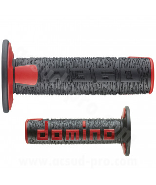 REVETEMENT POIGNEE DOMINO OFFROAD  NOIR / ROUGE A360 CLOSED END 120-123mm (LA PAIRE)