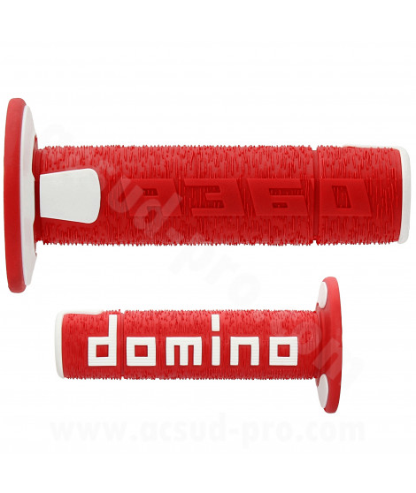 REVETEMENT POIGNEE DOMINO OFFROAD ROUGE / BLANC A360 CLOSED END 120-123mm (LA PAIRE)