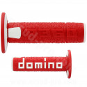 REVETEMENT POIGNEE DOMINO OFFROAD ROUGE / BLANC A360 CLOSED END 120-123mm (LA PAIRE)