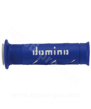 REVETEMENT POIGNEE DOMINO ROAD BI-COMPOSANTS BLEU / BLANC A250 OPEN END 120-125mm (LA PAIRE)