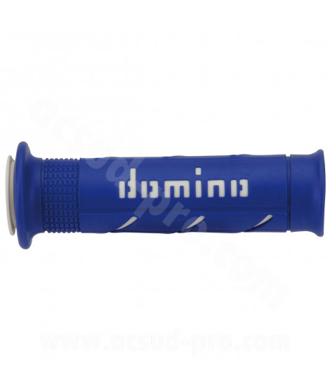 REVETEMENT POIGNEE DOMINO ROAD BI-COMPOSANTS BLEU / BLANC A250 OPEN END 120-125mm (LA PAIRE)
