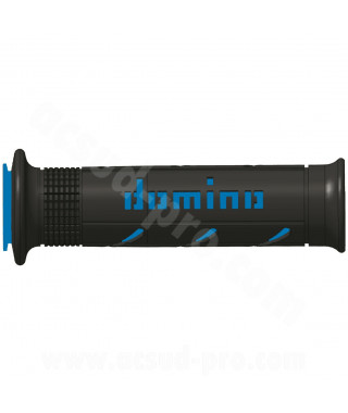 REVETEMENT POIGNEE DOMINO ROAD BI-COMPOSANTS NOIR / BLEU A250 OPEN END 120-125mm (LA PAIRE)