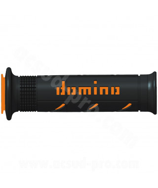 REVETEMENT POIGNEE DOMINO ROAD BI-COMPOSANTS NOIR / ORANGE  A250 OPEN END 120-125mm (LA PAIRE)