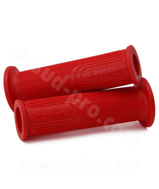 REVETEMENT POIGNEE DOMINO STYLE ROUGE  / DEBOUCHE POUR EMBOUT GUIDON / L : 120mm   (LA PAIRE)