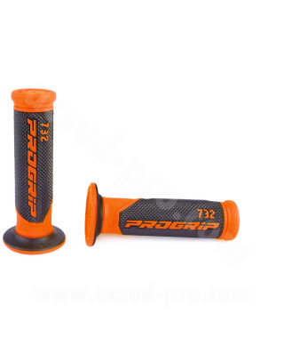 REVETEMENT POIGNEE PROGRIP 732 ORANGE FLUO / NOIR CLOSED END 125mm (LA PAIRE)