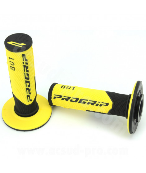REVETEMENT POIGNEE PROGRIP 801 NOIR / JAUNE CLOSED END 115mm (CROSS/MX) (LA PAIRE)