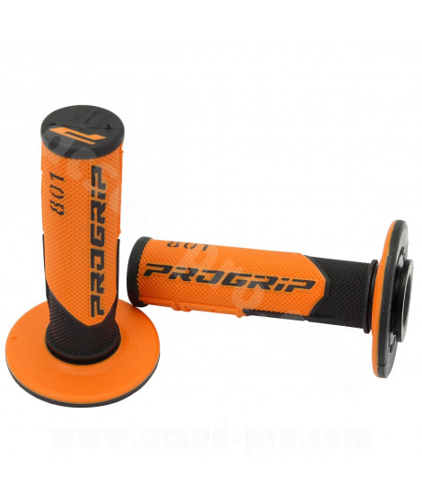 REVETEMENT POIGNEE PROGRIP 801 NOIR / ORANGE CLOSED END 115mm (CROSS/MX)  (LA PAIRE)
