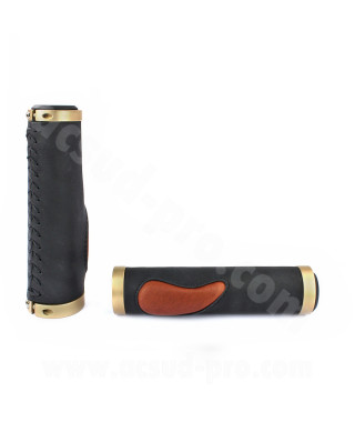 REVETEMENT POIGNEE VELO CITY LOCK-ON CUIR VERITABLE NOIR OR (LA PAIRE)