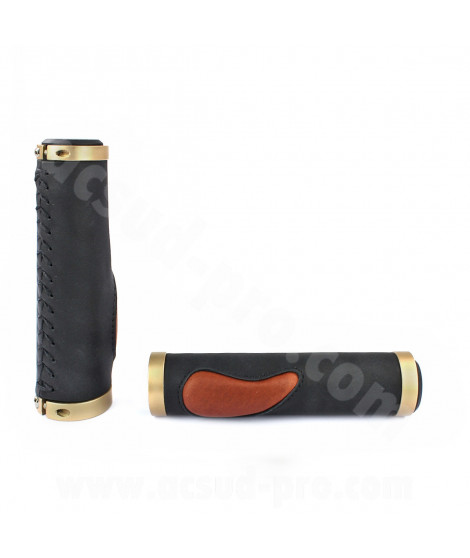 REVETEMENT POIGNEE VELO CITY LOCK-ON CUIR VERITABLE NOIR OR (LA PAIRE)