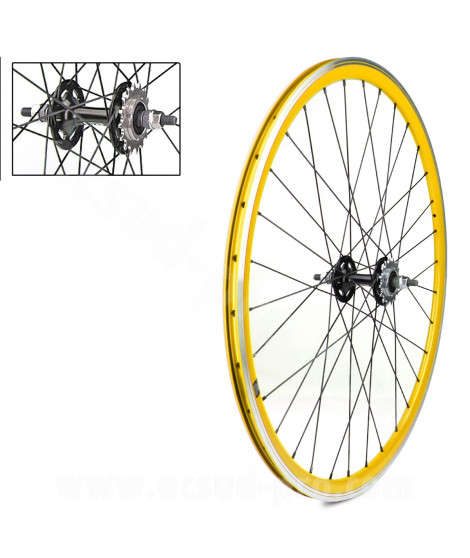 ROUE ARRIERE VELO 700C VELOX FIXIE JAUNE ALU MOYEU FLIP FLOP