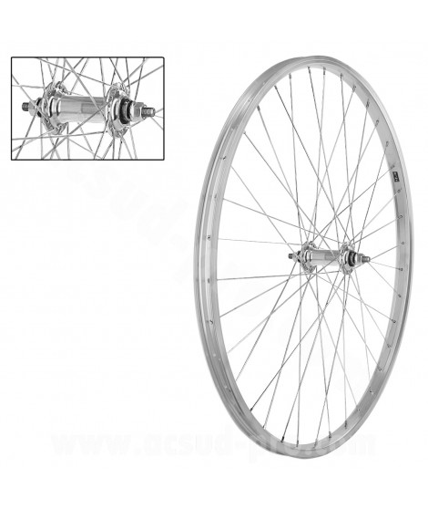 ROUE AVANT VELO VTC 28" AXE PLEIN JANTE ALU ARGENT MACH1 M110 (ETRTO 19-622)