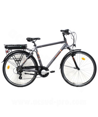 VELO ELECTRIQUE EZO BELLEVILLE 28 HOMME- 500Wh GRIS ORANGE