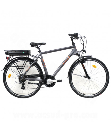 VELO ELECTRIQUE EZO BELLEVILLE 28 HOMME- 500Wh GRIS ORANGE