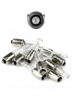 AMPOULE LAMPE HALOGENE MINIATURE H10W1 12V 21W CULOT BAU9S TEMOIN ERGOTS DECALES 120° BLANC ( VENDU BOITE DE 10PCS )