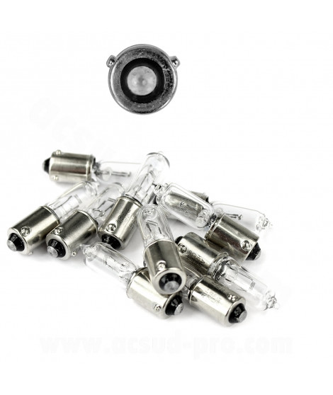 AMPOULE LAMPE HALOGENE MINIATURE H10W1 12V 21W CULOT BAU9S TEMOIN ERGOTS DECALES 120° BLANC ( VENDU BOITE DE 10PCS )