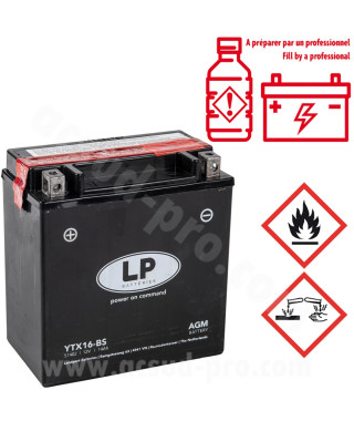 BATTERIE LANDPORT LTX16-BS 12V-14A MF SANS ENTRETIEN LIVREE AVEC PACK ACIDE (PIAGGIO 400 MP3 2007