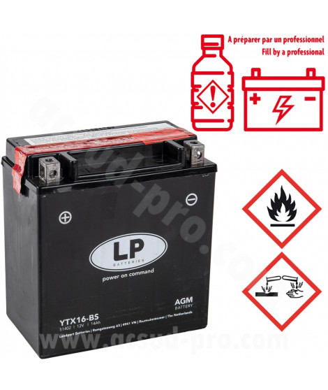 BATTERIE LANDPORT LTX16-BS 12V-14A MF SANS ENTRETIEN LIVREE AVEC PACK ACIDE (PIAGGIO 400 MP3 2007