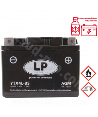 BATTERIE LANDPORT LTX4L-BS 12V-3Ah SANS ENTRETIEN AGM (TNT MOTOR CITY 50cc 125cc SYM YAMAHA PIAGGIO 50cc
