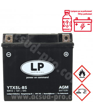 BATTERIE LANDPORT LTX5L-BS 12V 4Ah SANS ENTRETIEN AGM (SCARABEO/VIVACITY/DERBI DRD PRO/KYMCO AGILITY/QUAD SPIDER 110cc)