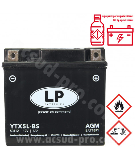 BATTERIE LANDPORT LTX5L-BS 12V 4Ah SANS ENTRETIEN AGM (SCARABEO/VIVACITY/DERBI DRD PRO/KYMCO AGILITY/QUAD SPIDER 110cc)